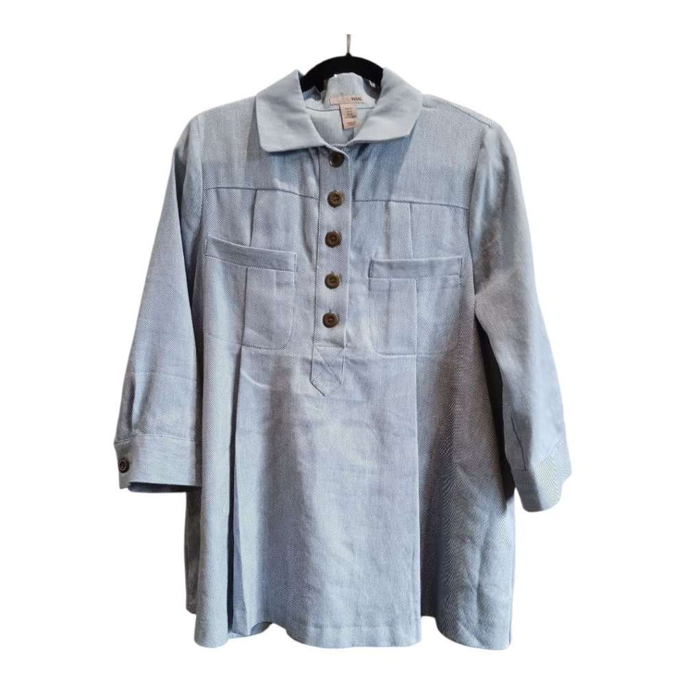 H&M Linen Blend Twee Retro Super Mini Dress Tunic Top with Peter Pan Collar